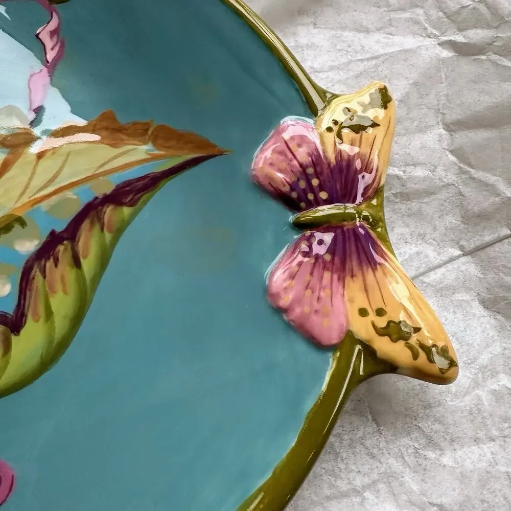 Tracy Porter Papillon Collection LARGE Platter Butterfly Floral Nature Blue WOW